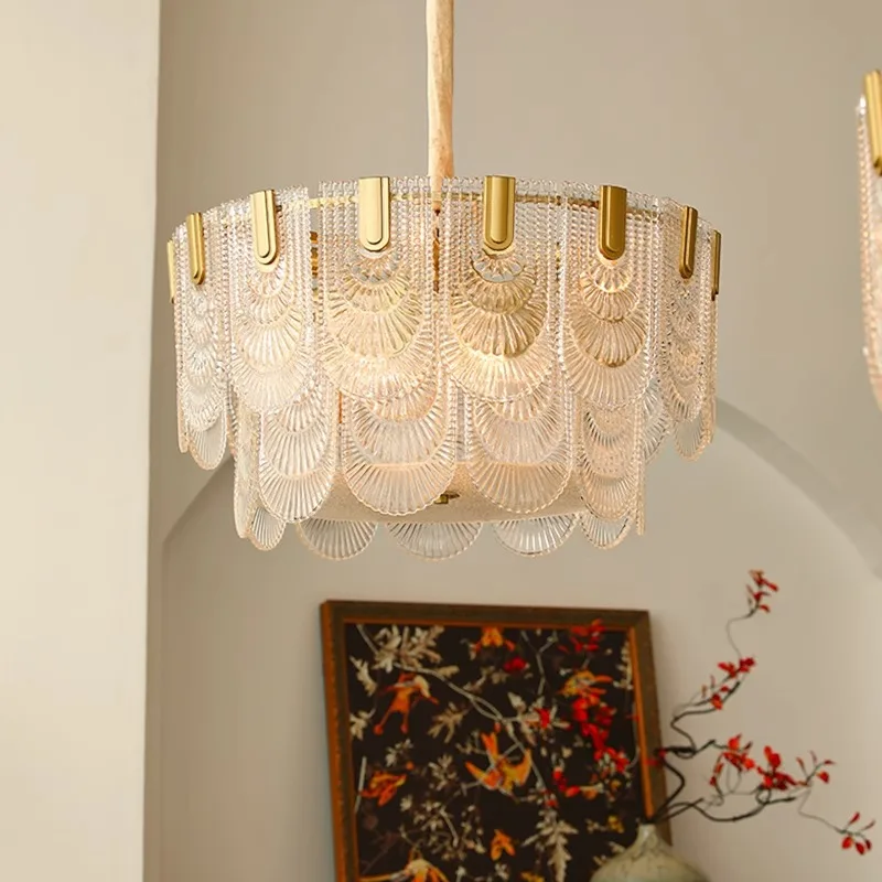

Art Residence French Light Luxury Full Copper Living Room Pendant Light Dining Room Bedroom Crystal Glass Lighting Fixtures