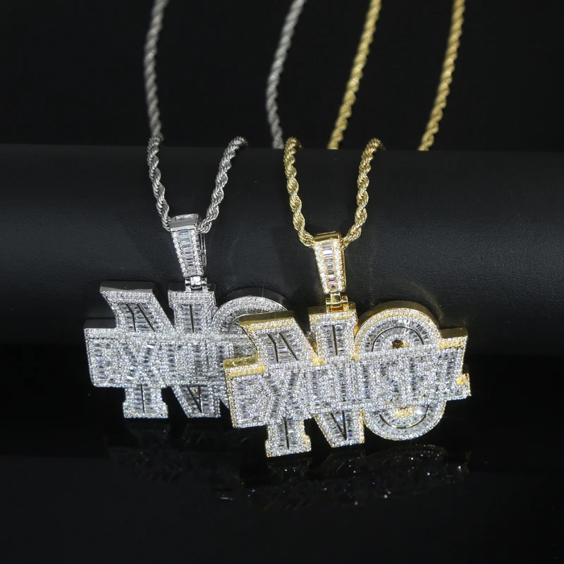 

New Arrived Iced Out Letter No Excusez Pendant Paved 5A Cz Stone For Men Fashion Cuban Chain Necklaces Rapper Hip Hop Jewelry