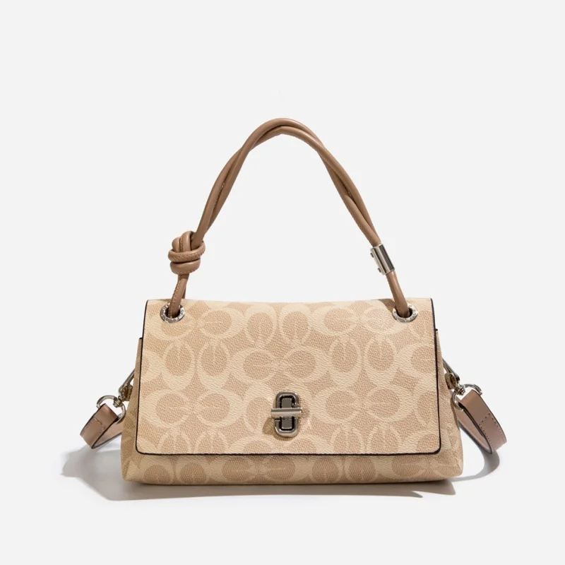 

Light Milk Tea Vintage Print Flap Shoulder Bag Light Match Office Workers Daily Casual Grocery Shopping