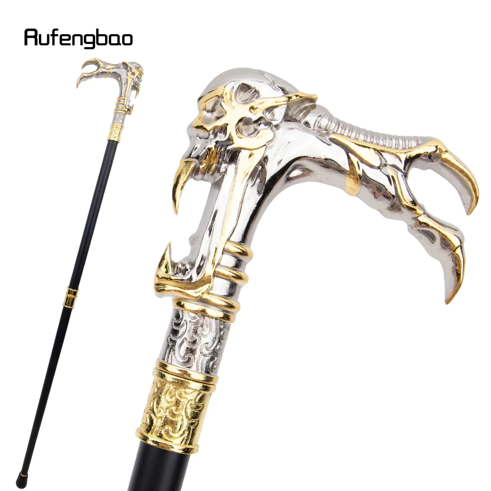 Golden White Ghost Skull Head Fashion Walking Stick Decorative Vampire Cospaly Vintage Cane Steampunk & Everyday Use 93cm