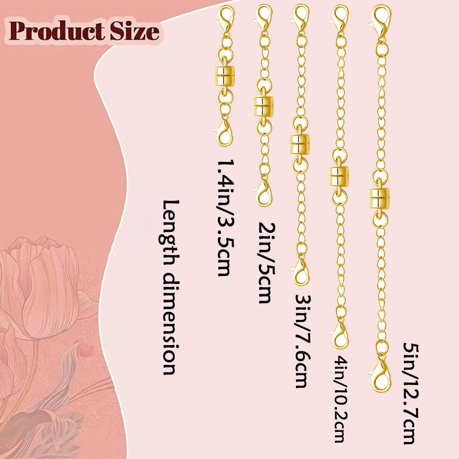 Magnetic Necklace Clasps and Closures with Extenders, Gold and Silver, Set of 8/10