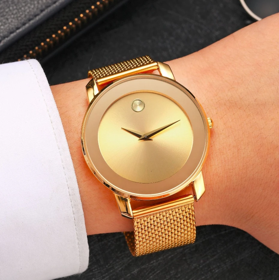 Business Men\'s Watch Classic Simple Casual Waterproof Quartz Gold Wrist Watch for Men