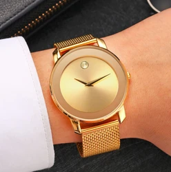 Business Men's Watch Classic Simple Casual Waterproof Quartz Gold Wrist Watch for Men