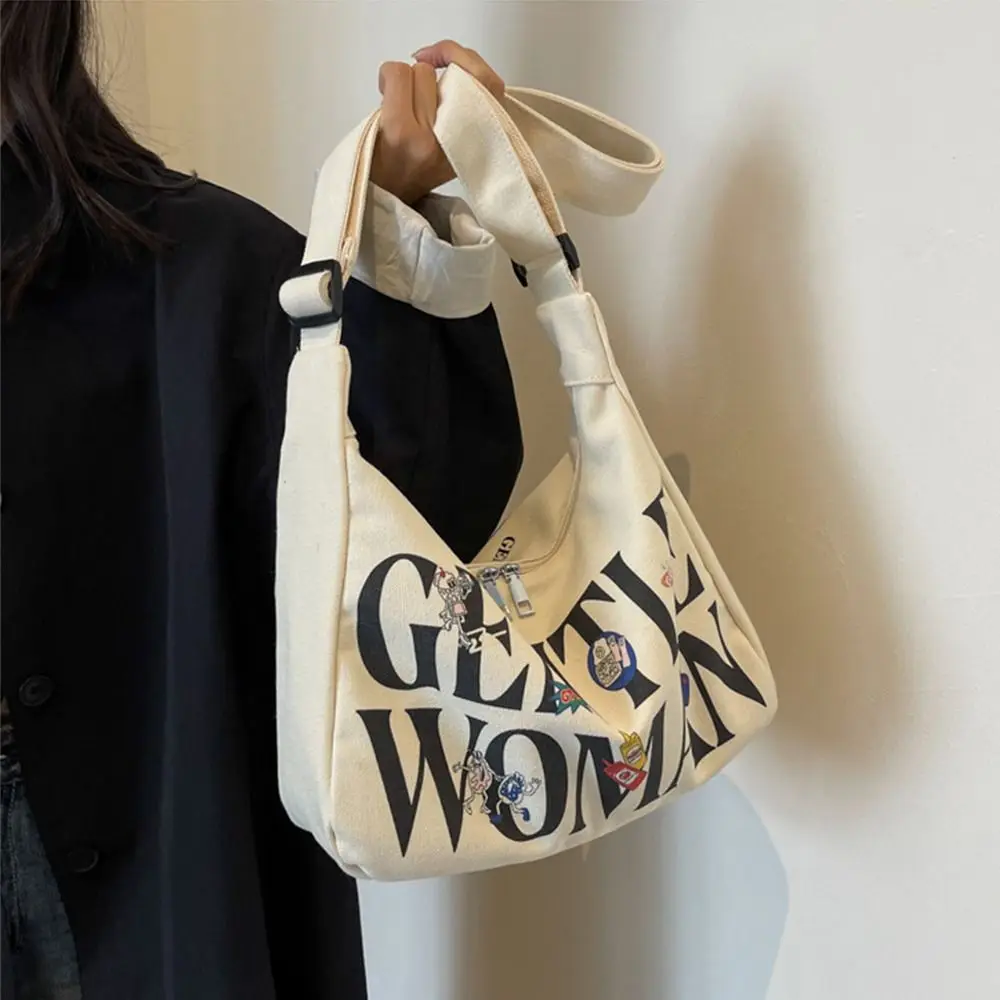 Gentlewoman Large Capacity Letters Canvas Bag Portable Shoulder Bag Tote Bags Students Crossbody Bag Fashion Outing Handbags