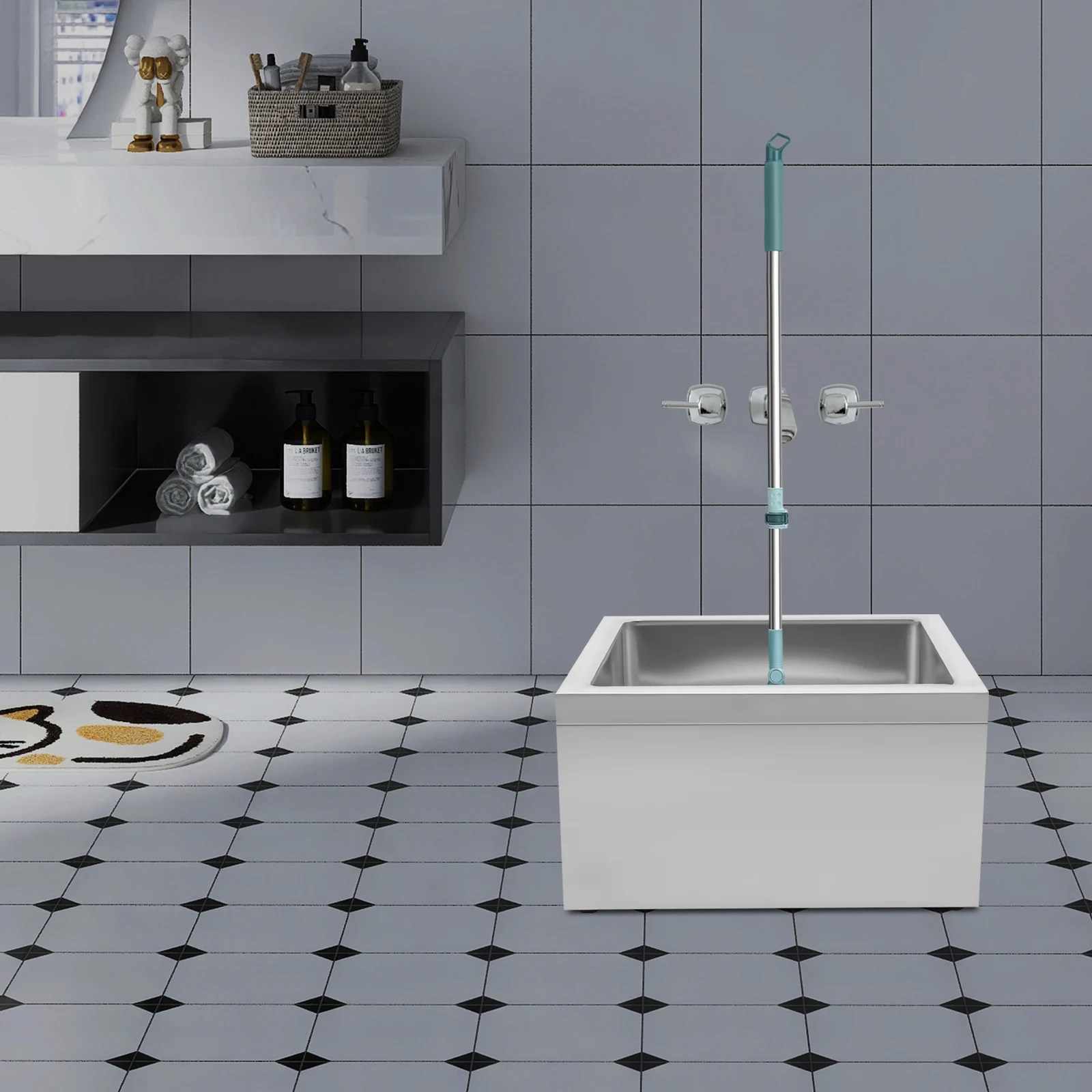 

Silver Floor Mop Sink(Easy To Clean&Versatile) - Smooth Surface+Round Corners&No Dirt Dead Ends(Wipes Clean Easily) Smooth Edges