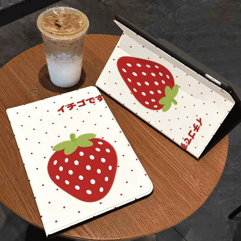 Cute Red Polka Dot Strawberry Tablet Case For iPad Pro 11 12.9 13 A16 M2 M4 M3 M5 Shell 5/6/7/8/9/10/11th Mini Air 3 4 5 Cover
