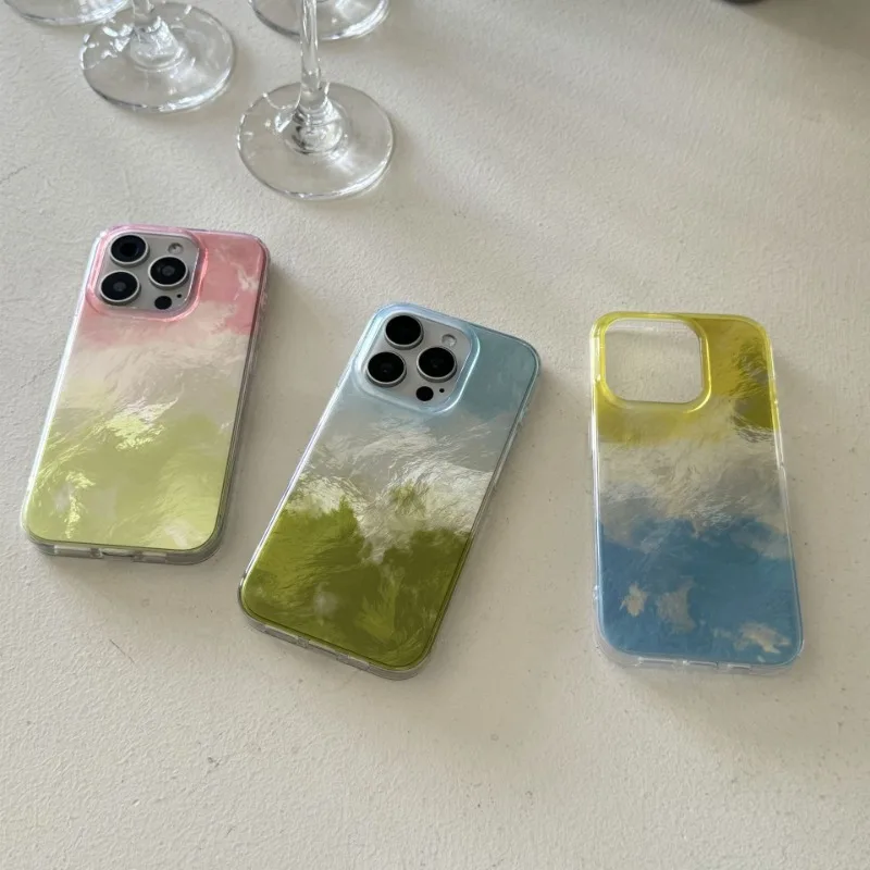 Artistic Laser Colour Blocking Tin Foil Texture Phone Case For iPhone 12 13 14 15 Pro Max 11 Oil Painting Style Shockproof Cover