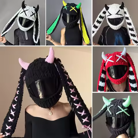 Hand Crocheted Cartoon Personalized Motorcycle Helmet Protective Cover, Trendy Halloween Funny Helmet Cover Headwear