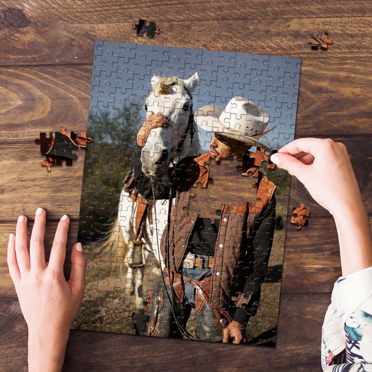 35/300/500/1000pcs Puzzle Foto Kustom Pribadi Koboi Hari Hewan Peliharaan Hadiah Ulang Tahun Pecinta Hewan Peliharaan