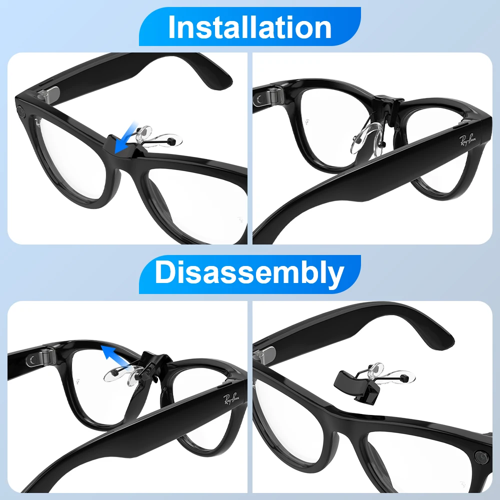 HiBloks Podkładki na nos do okularów Ray-Ban Meta Wayfarer RW4006/RW4008/RW4012 (GEN2) z poduszką powietrzną, miękkie, antypoślizgowe, akcesoria do okularów — zdjęcie produktu 5