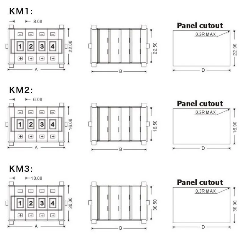 Black 22mm x 8mm 0-9 Digits Decimal/BCD Pushwheel Thumbwheel Switches KM1