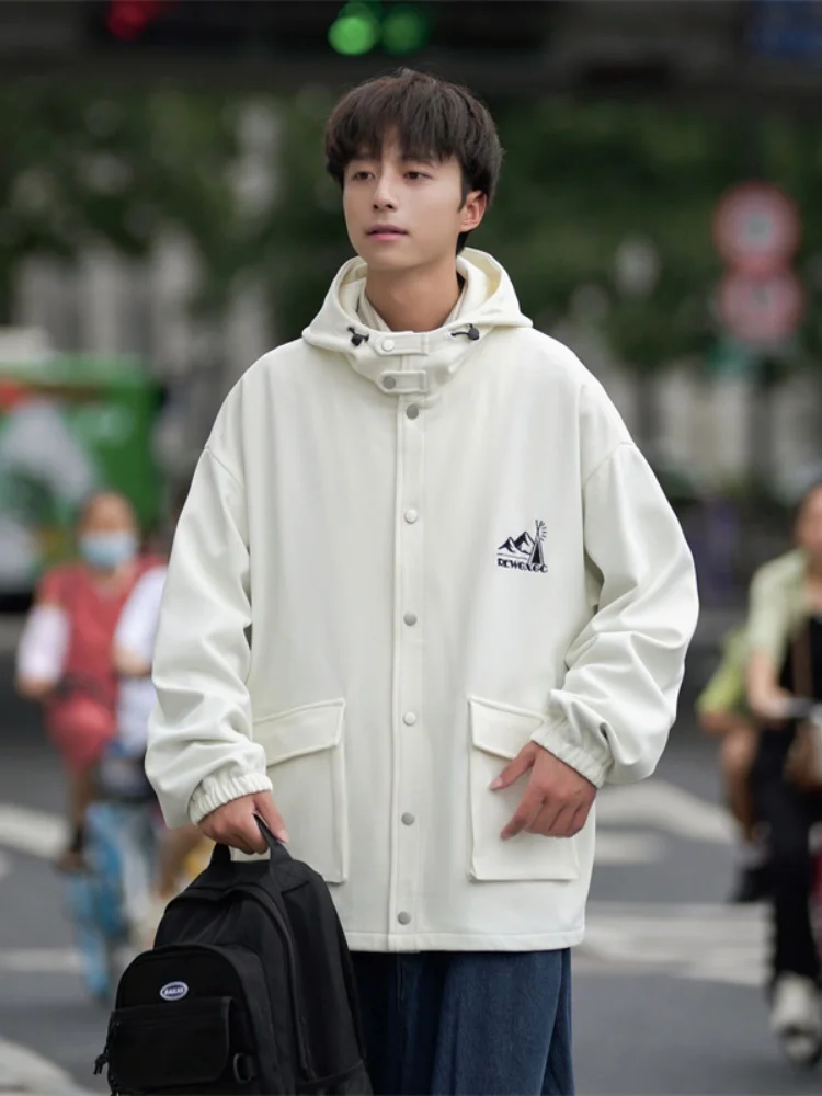 

Casual Workwear Jaet Men's Spring Autumn Loose Fit American Retro Sle Teenager Haome Jaet Windproof Zipper Closure