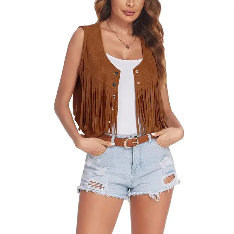 Womens Fringe Waistcoat Casual Short Vest