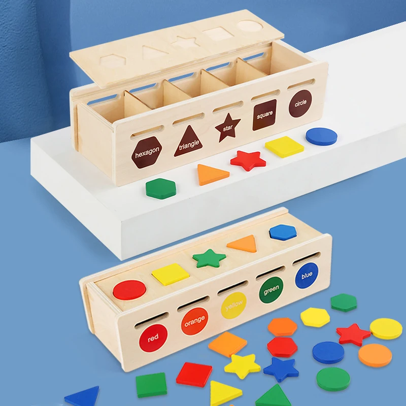 Caixa de armazenamento de brinquedos, forma de madeira, classificação de cores, 25 blocos geométricos não tóxicos, brinquedo montessori, brinquedo educacional pré-escolar, aprendizagem, presentes