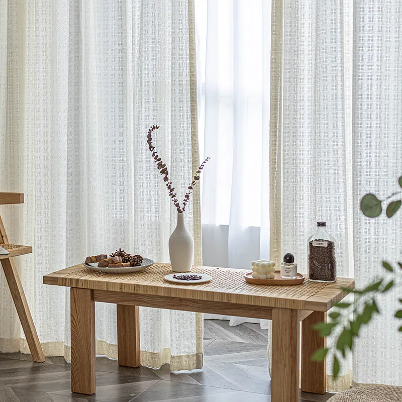 Japanese-Style Nordic Linen Sheer Curtain Modern Ins Aesthetic Cream White Shading for Bedroom Living Room Balcony Embroidered