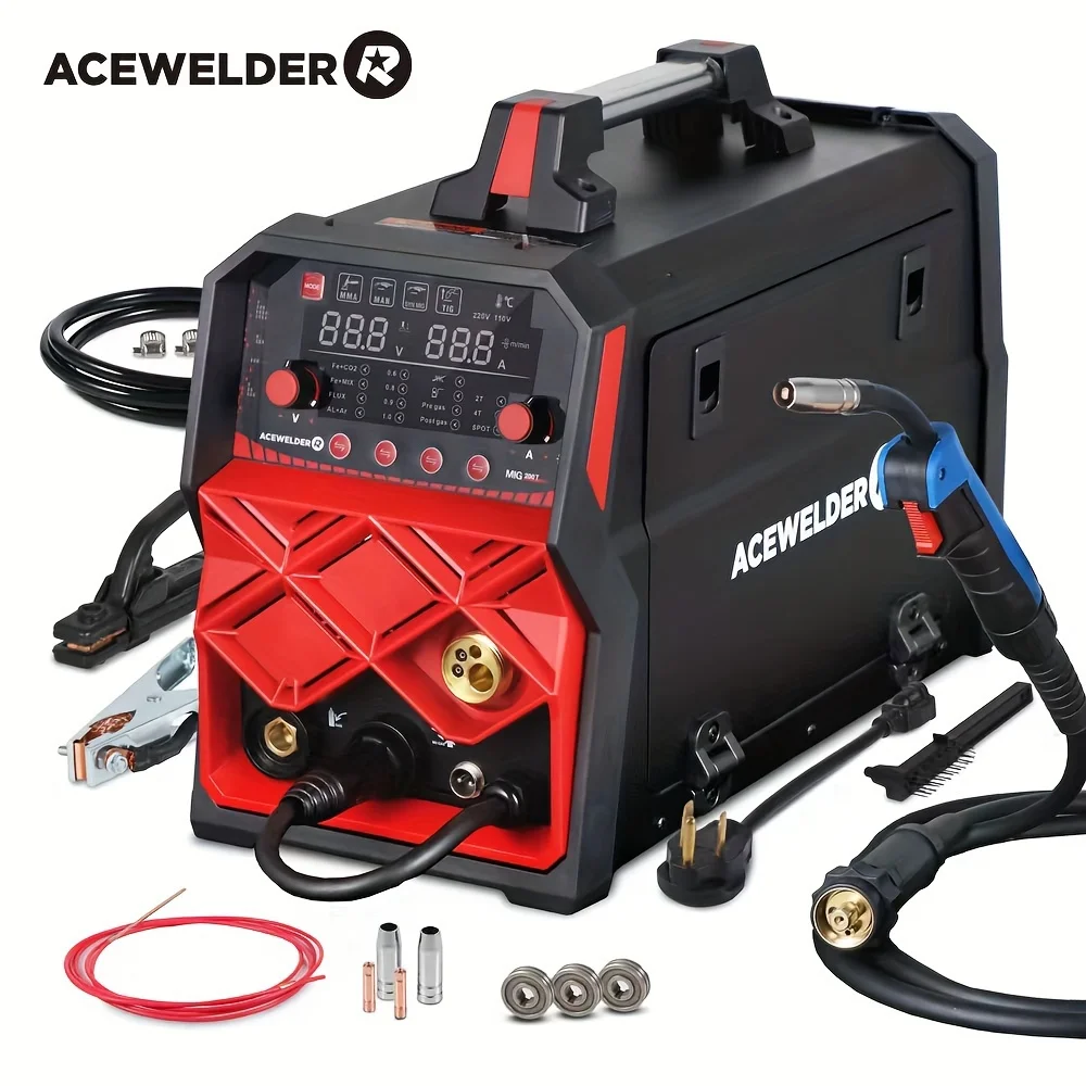 

ACEWELDER 200A MlG Сварочный аппарат со светодиодным дисплеем 6 в 1 Безагазовый MIG Stick ARC LIFT TIG Точечный сварочный аппарат для алюминия 110/220 В