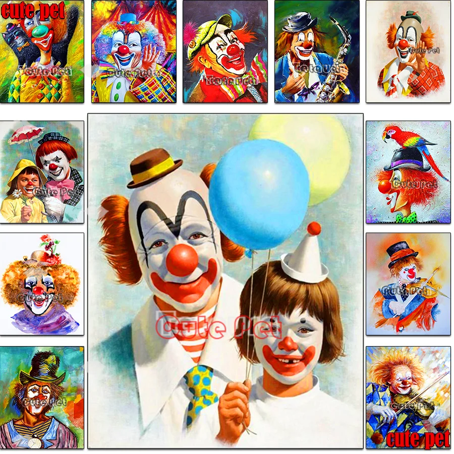 

5D DIY Diamond Painting cross stitch people Clowns full square round Drill diamond mosaic embroidery rhinestone decoration salon