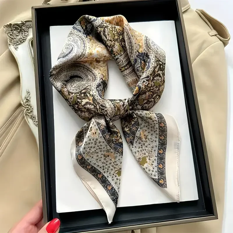 

Vintage Paisley Satin Square Scarf Women Silky Soft Neck Scarf Versatile Thin Bandana Hair Wrap Shawl Elegant Hair Accessory