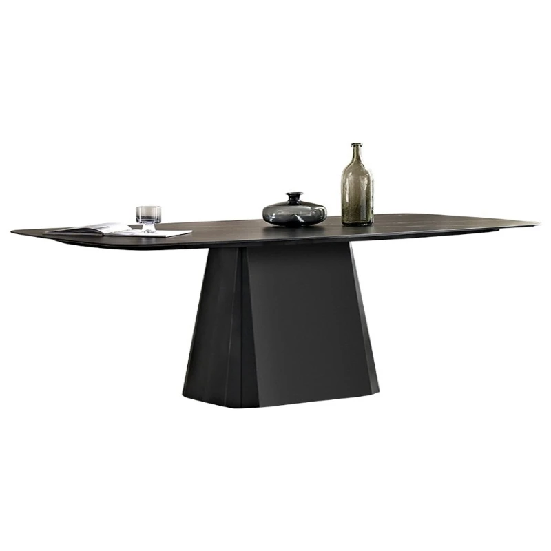 

Slate dining table rectangular rounded corners simple light luxury household dining table pillar legs modern style
