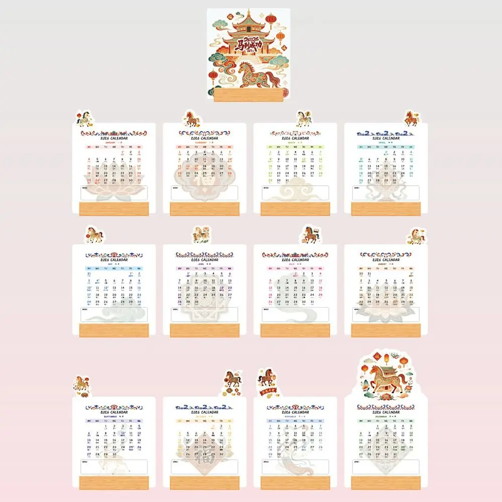 

Wooden Base 2026 Desktop Calendar Vase Shaped Floral Theme Monthly Planner DIY Detachable Base Bloomy Flowers Desk Calendar