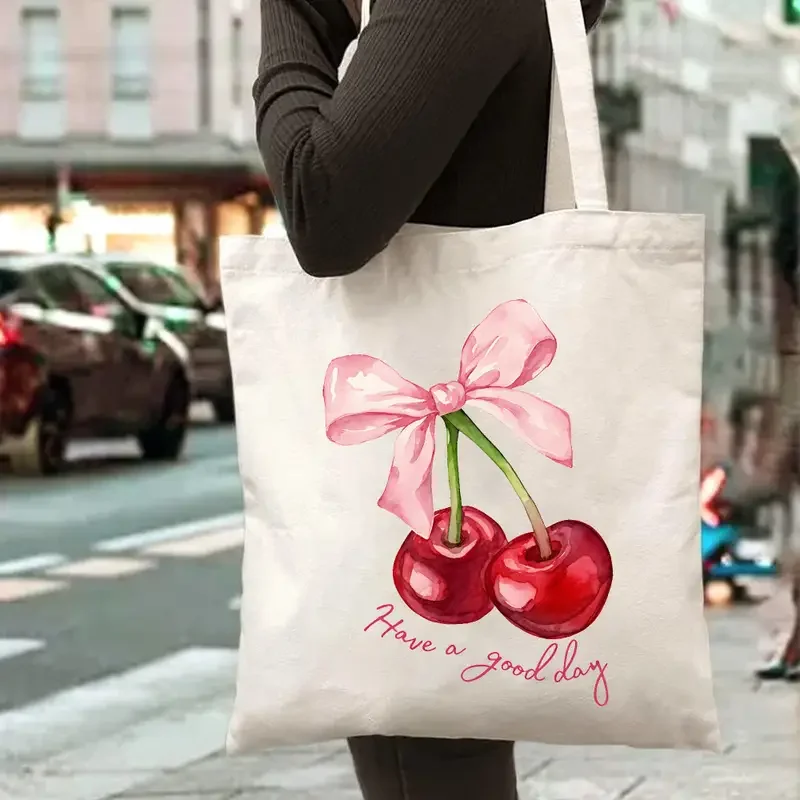 

Cherry Graphic Tote Bag Reusable Shopping Bag Machine Washable Tote for Women's Fashion , Beach & Daily Use, Cute Tote Bag