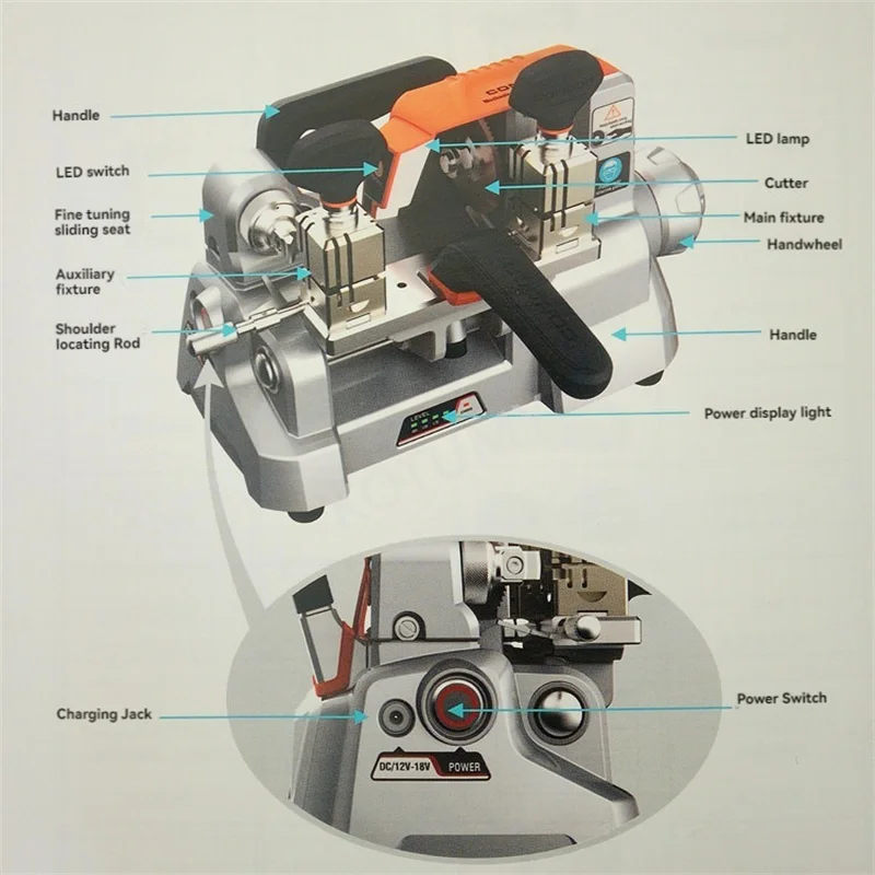 배터리 포함 XC-009 XC-009C 키 절단기, 단면 및 양면 키, 플랫 밀링 톱니 오프닝 머신