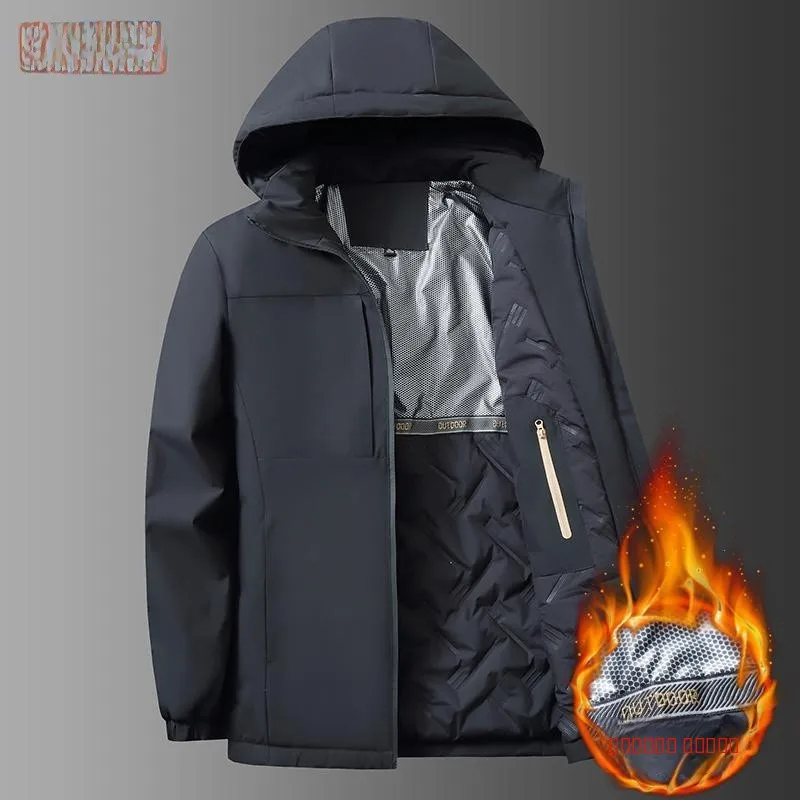 

Men's Spor Thiened Large Size Cotton Jaet Warm Outerwear Faionable Urban Casual Zipper Hooded Long Sve Coat