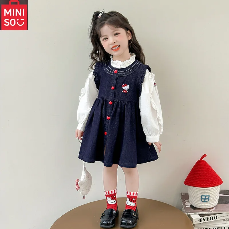 

MINISO 2025 Hello Kitty Korean style children's clothing autumn white shirt set for girls fashion set