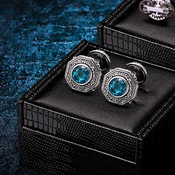 KFLK Brand High Quality for Men's Shirt Double Blue Crystal Cufflinks Wedding Gift Buttons Guests