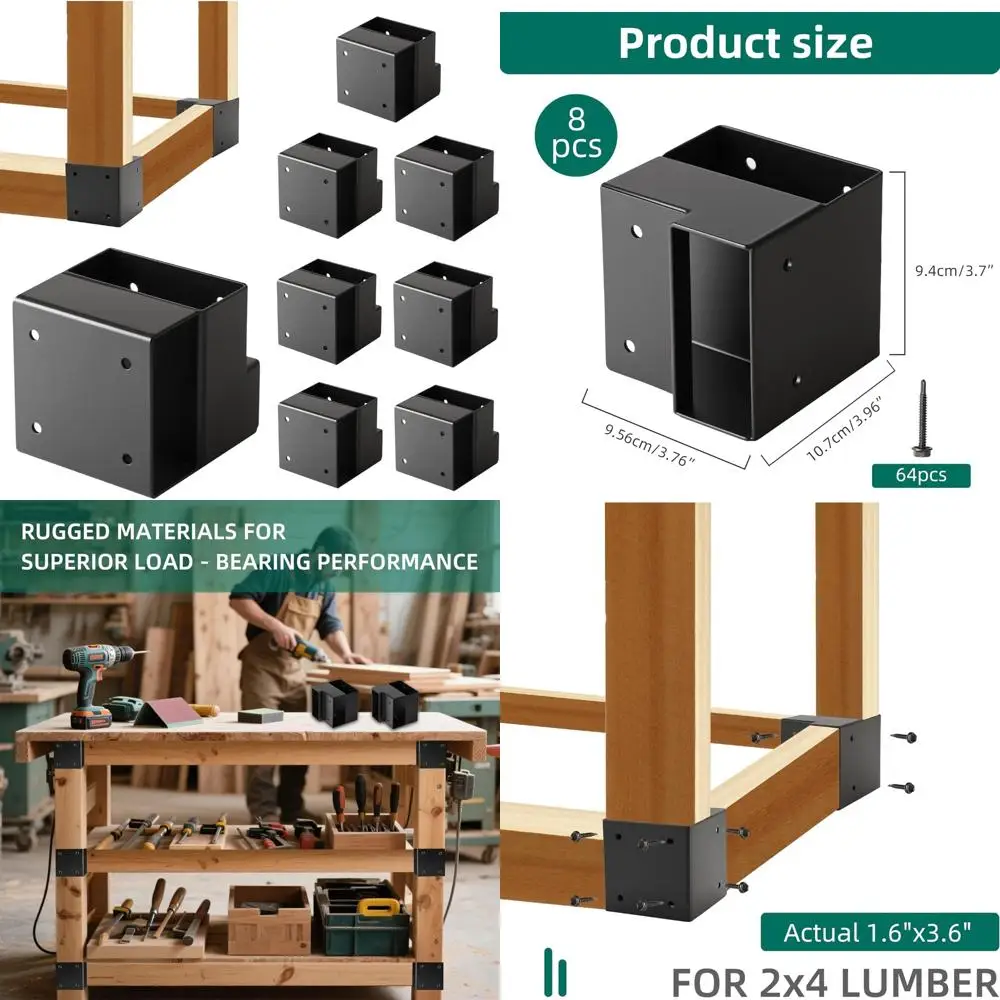 

Heavy Duty Carbon Steel 3-Way Angle Brackets Kit for Custom Workbenches, Shelving, and Work Tables DIY Projects
