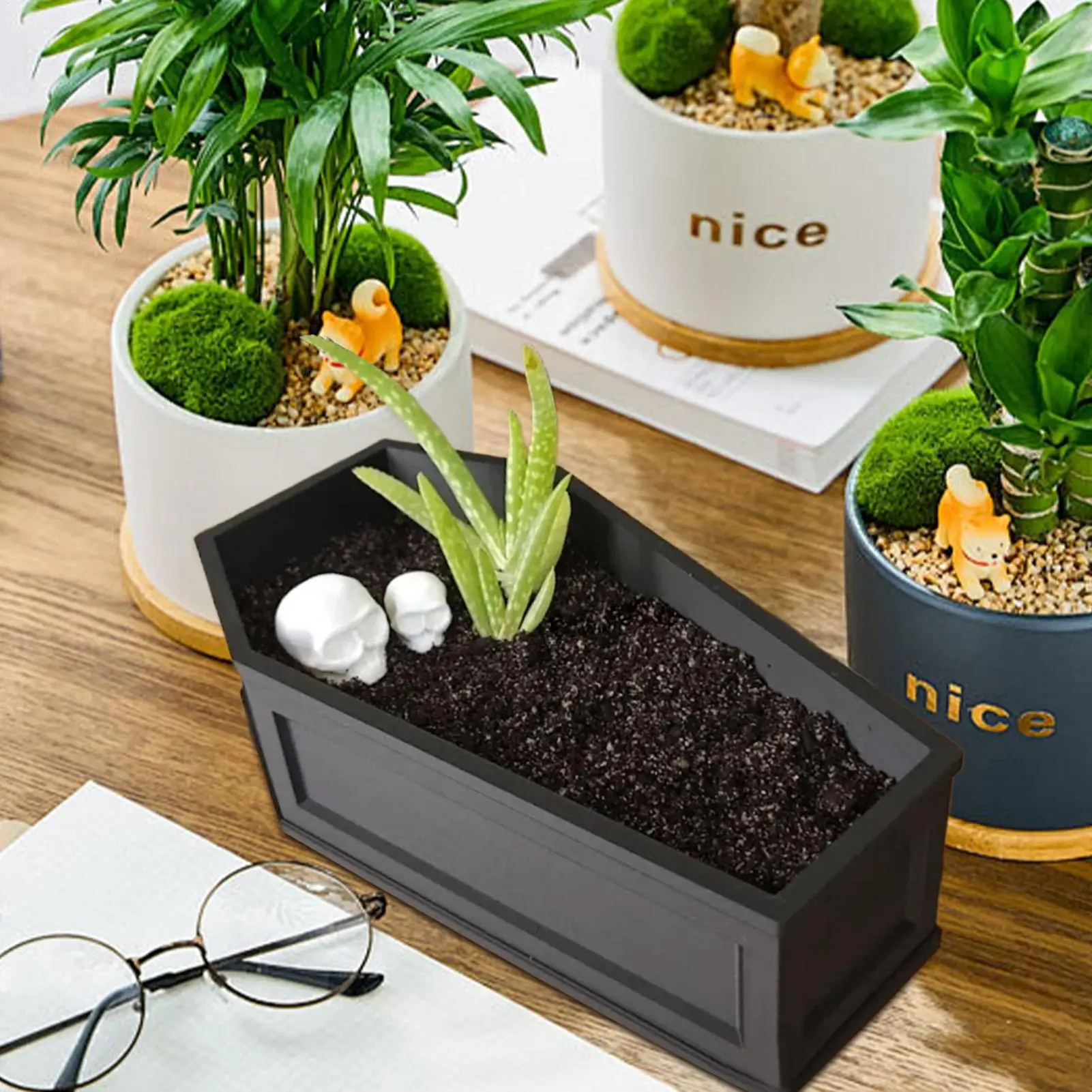 

Готический кашпо, жуткий горшок для гроба, комнатный контейнер для кашпо, украшения на Хэллоуин с дренажным поддоном для домашнего офиса, стола