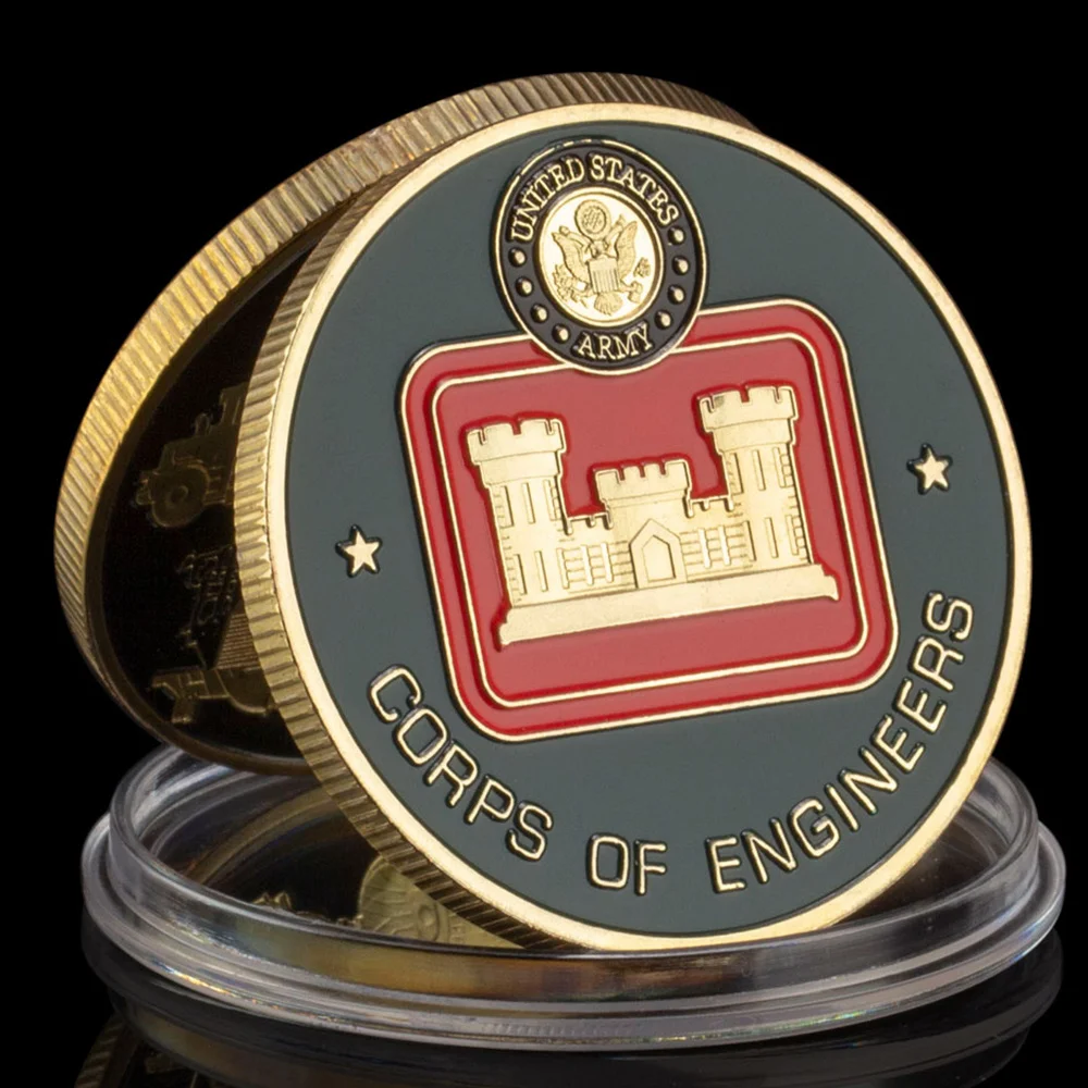United States Army Corps of Engineers Collectible Gift Black and Red Printed Gold Plated Coin Essayons Commemorative Coin