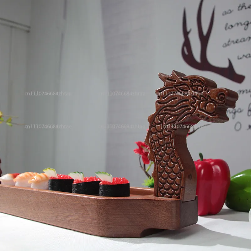buffet seafood platter table dish sushi creative dish bento boat sushi mat bento onigiri Wooden dragon boat dry ice seafeel boat