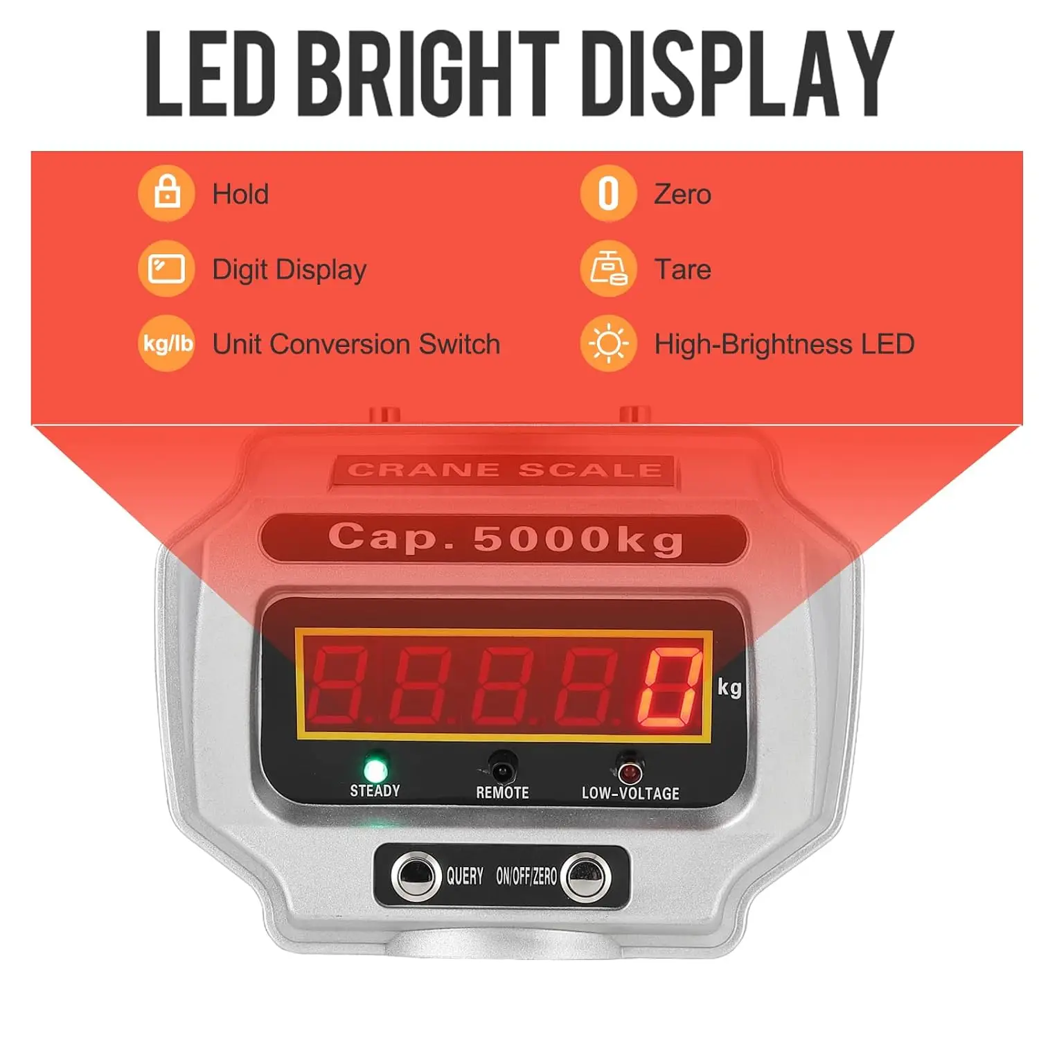 Timbangan Derek Digital 11000lbs/5000kg Tugas Berat Industri Elektronik Dengan Pengait Presisi Tinggi Untuk Konstruksi Pabrik