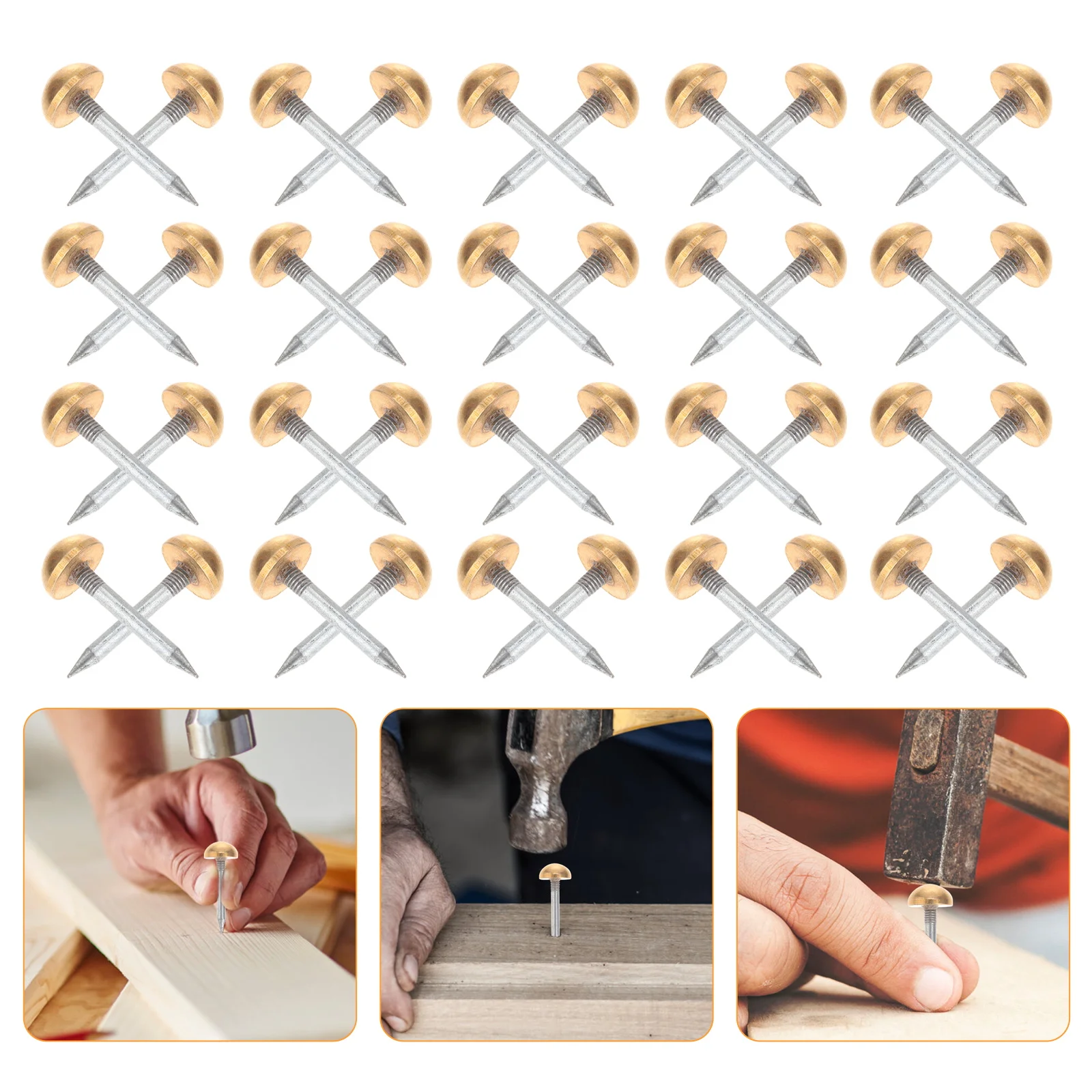 

20Pcs Furniture Repair Nails Durable Copper Material Stronger Penetrating Power for Sofa Bed Tables Stools Copper Nail