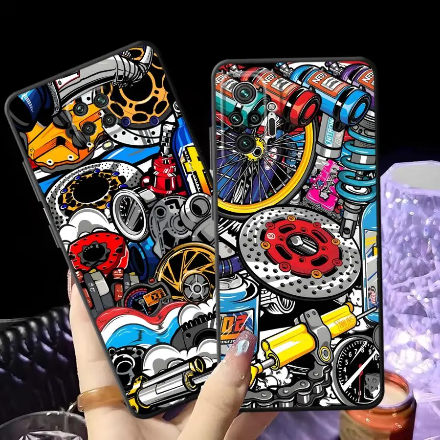Case for Xiaomi Redmi Note 9 10 11 12 Pro 12s 10S 11s 13 14 Plus 7 8 9S Black Soft Phone Cover Trendy Machine Components