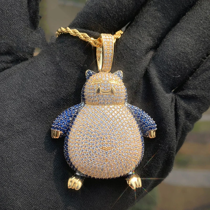Hip Hop 3A+ CZ Stone Bling Iced Out Cute Cartoon Character Charm Pendants Necklace for Men Rapper Jewelry Blue Gold Silver Color