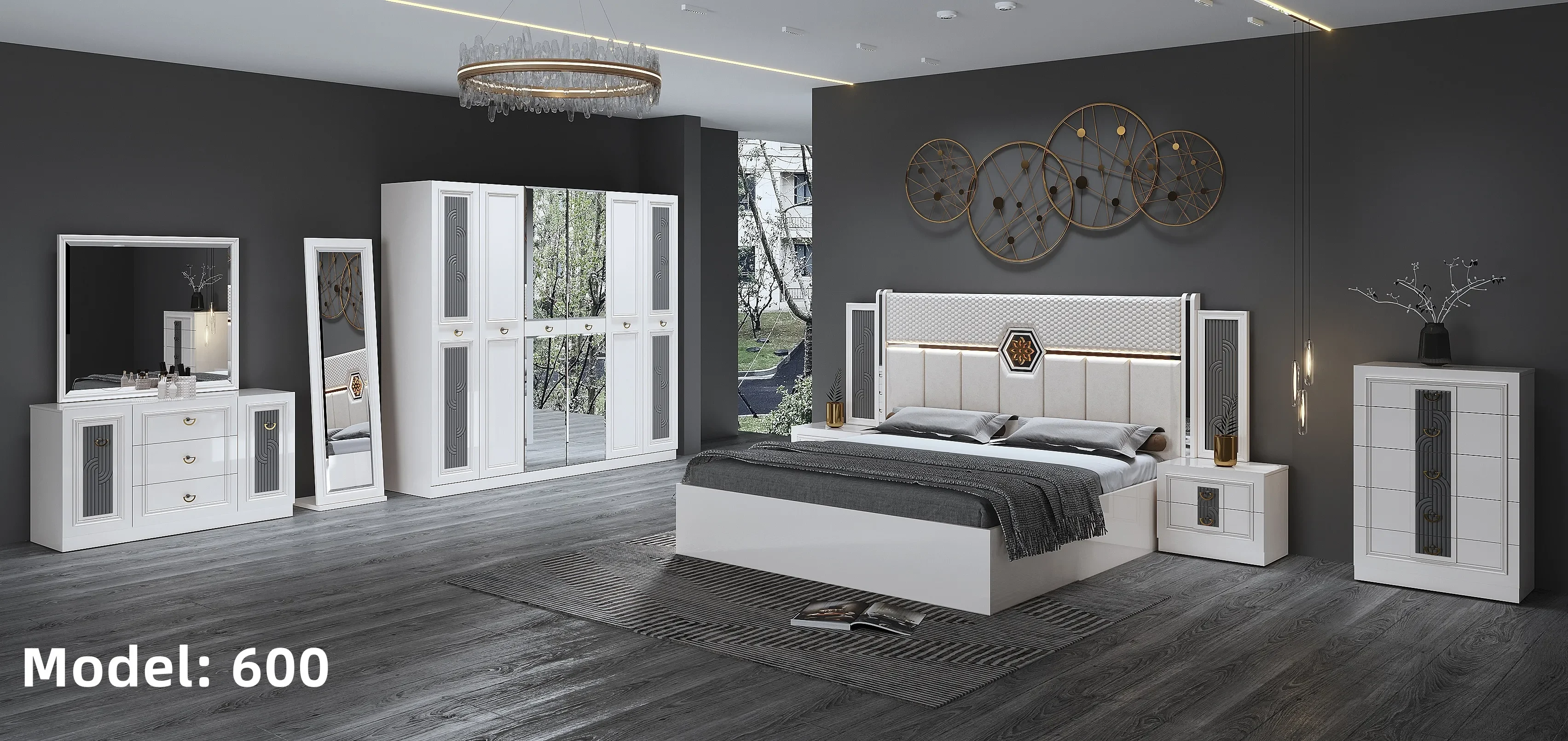 New design luxury modern bedroom furniture set bedroom set 5 pcs panel bedroom sets 1.8m king size bed