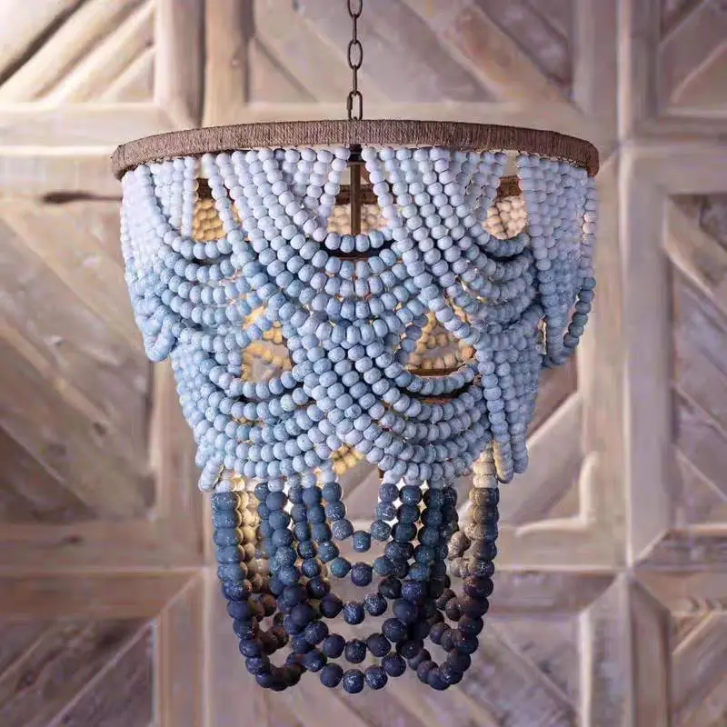 

French Bohemian Wood Chandelier For Living Room Home Decor American Creative Designer Colorful Pendant Light E27 Led Bulb