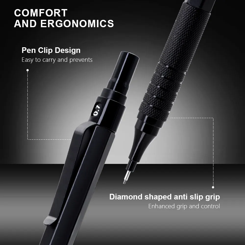 0,5/0,7/0,9/2,0mm Metall-Druckbleistift-Set mit Ersatzminen, Mechanischer Bleistift für Skizzen, Schule und Schreibwaren – Detail 6