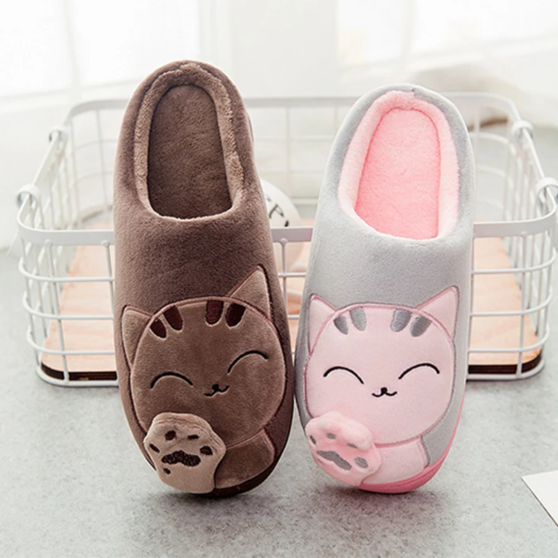 Zapatillas de decoración de gato Kawaii de dibujos animados para mujer, zapatos cómodos forrados de felpa sin cordones, zapatos cálidos de invierno