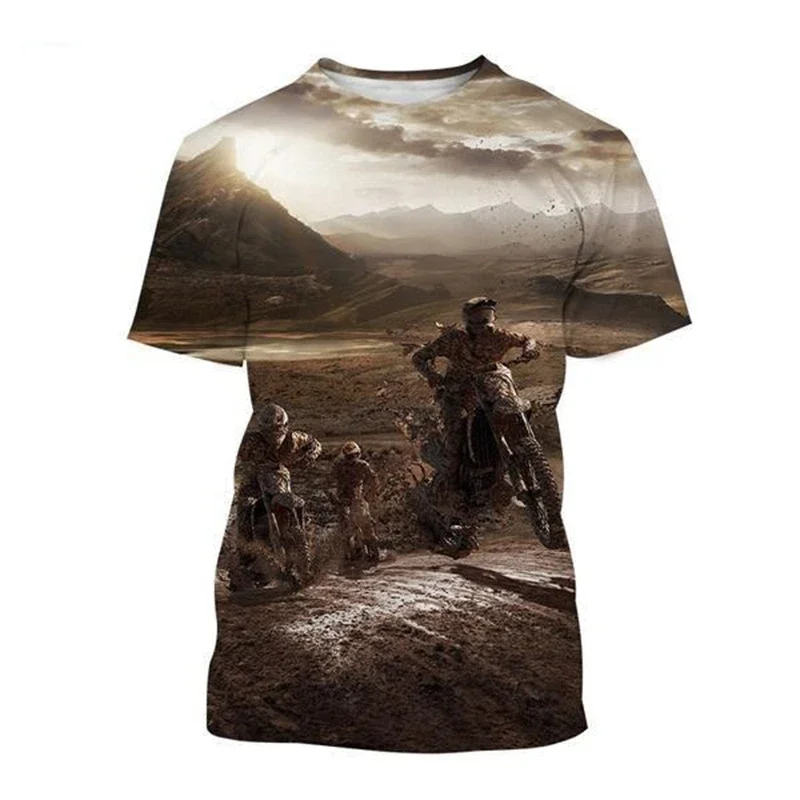 Men's Cool Motocross Tshirt 3D Painted Short-sleeved Extreme Sports Motorcycle Tee Tops Adult Kids Hip-hop Streetwear Tshirt