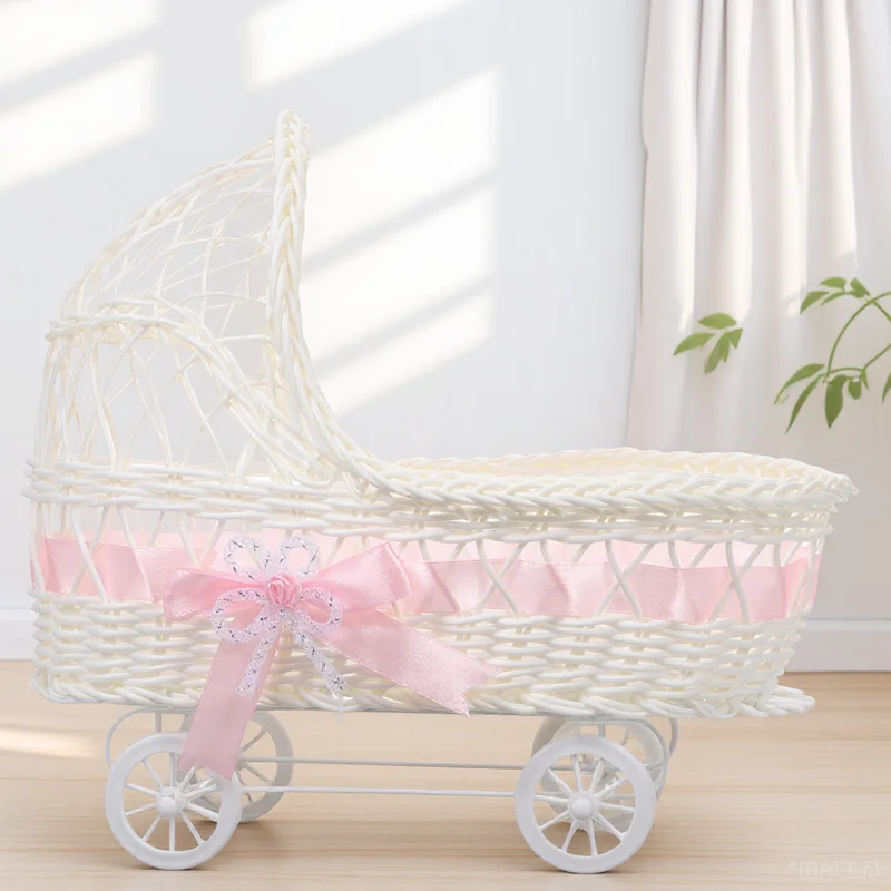 

Woven Trolley Shaped Baby Shower Basket for Candy Flowers Gifts Decorations Party Favors Storage Serving Cutie Baby Shower