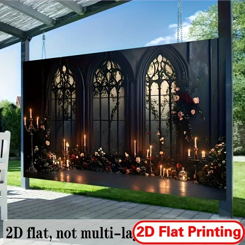 VIKAMA Halloween Gothic Wall Tapestry Dark Arched Flower Window Candlestick Rose Vintage Red Vine Wallcloth Party Decoration