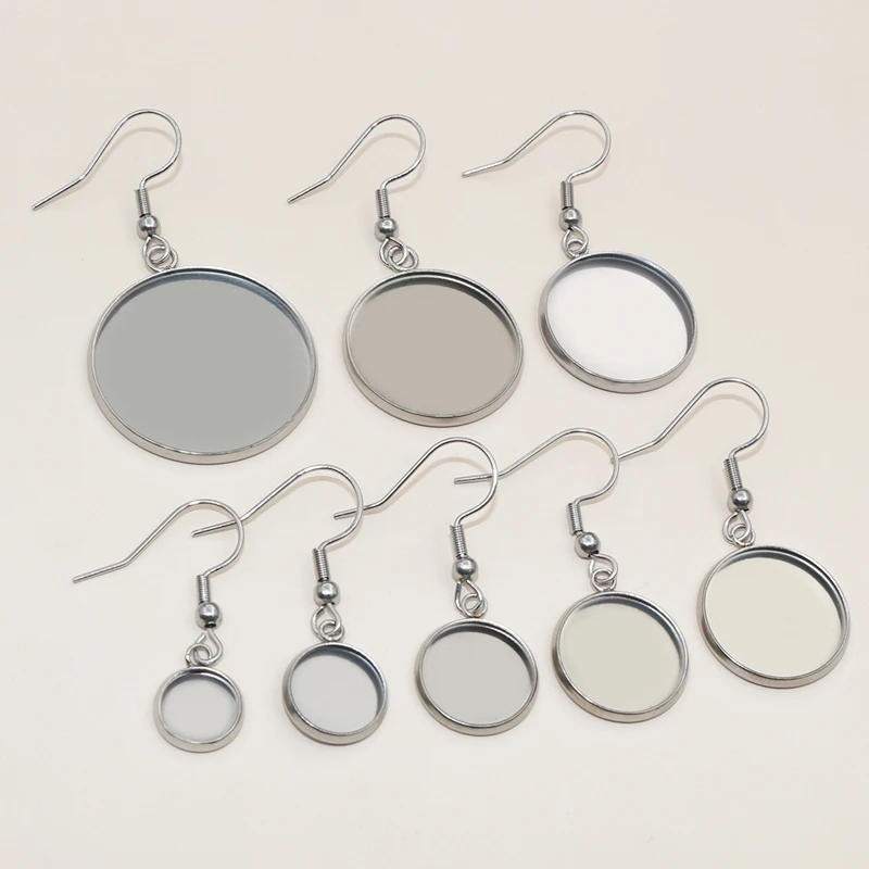 10pcs 8-30mm Inner Size Cabochons Blank Base Tray with Earring Hooks Stainless Steel DIY Jewelry Making Accessories Findings view 2