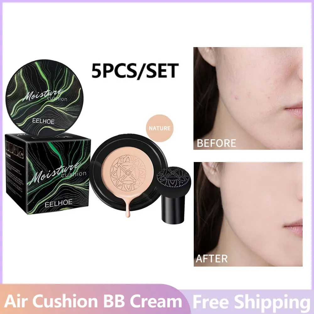 5pcs/set Mushroom Head Air Cushion CC Cream Foundation Concealer Oil-control BB Cream Face Moisturizing Base Makeup Cosmetics