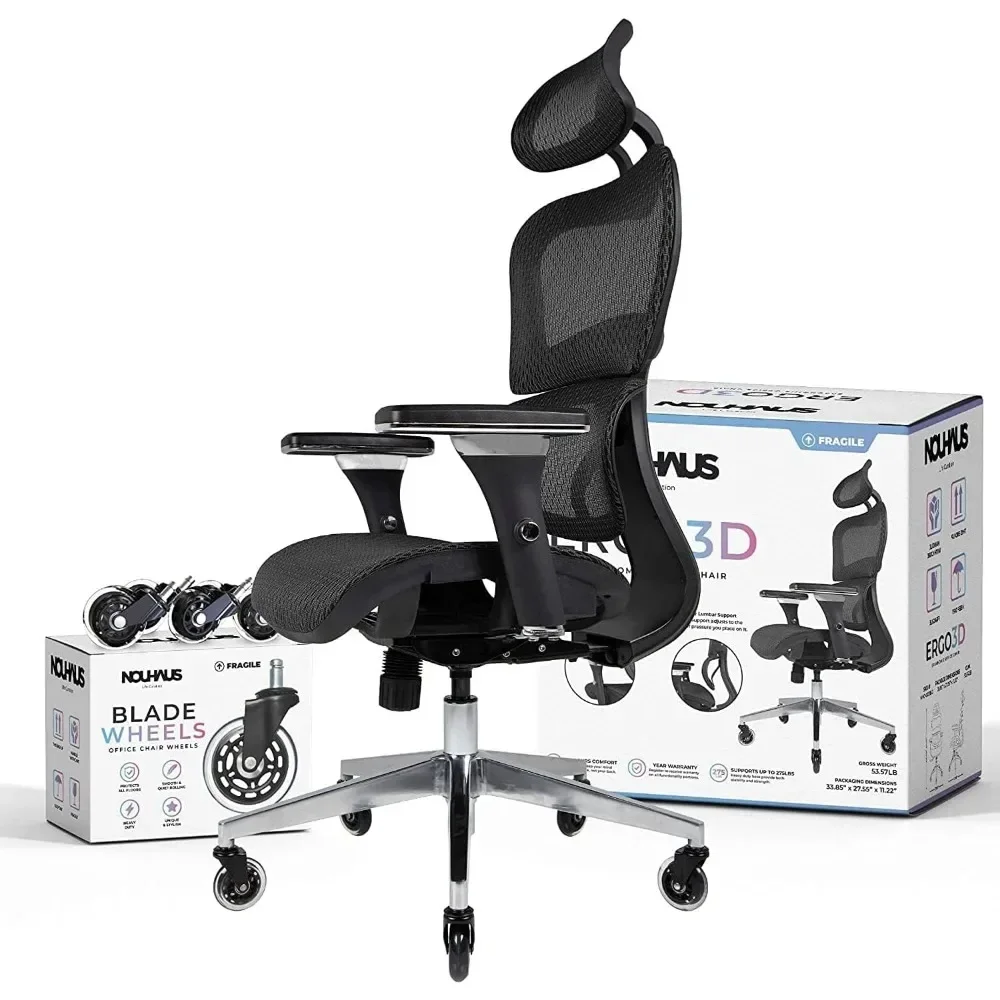 Silla de oficina ergonómica 3D, asiento de malla con soporte Lumbar, 4D reposabrazos ajustable, reposacabezas ajustable y ruedas