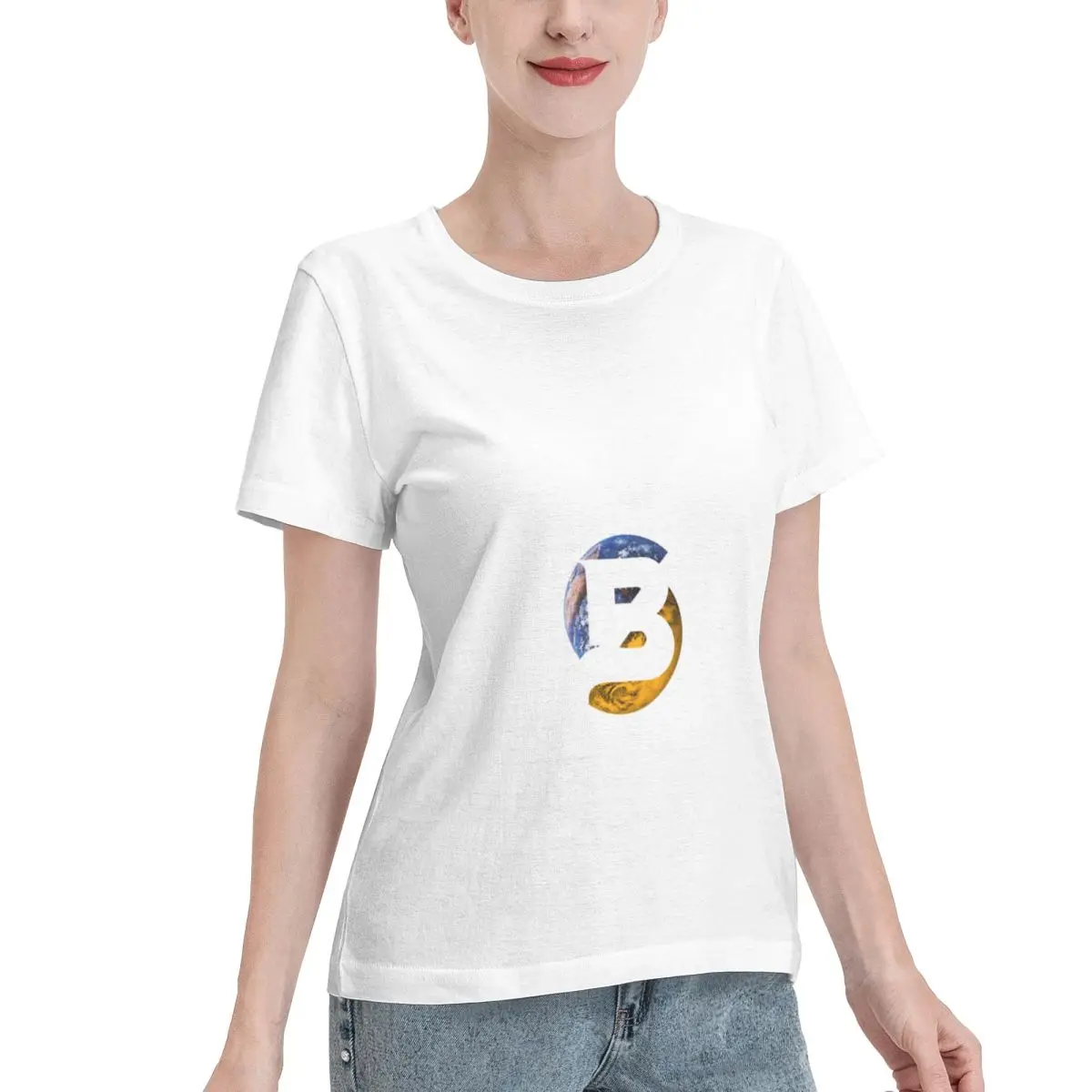 Premium Fabric PLANET B 52 Women's T-shirt Korean Casual Crew Neck T-Shirt