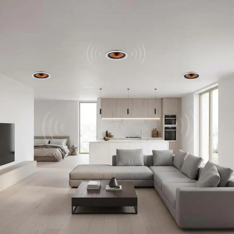 Ensemble de 4 enceintes de plafond 20 cm 100W et barre de son 2.0 80W avec Bluetooth et télécommande