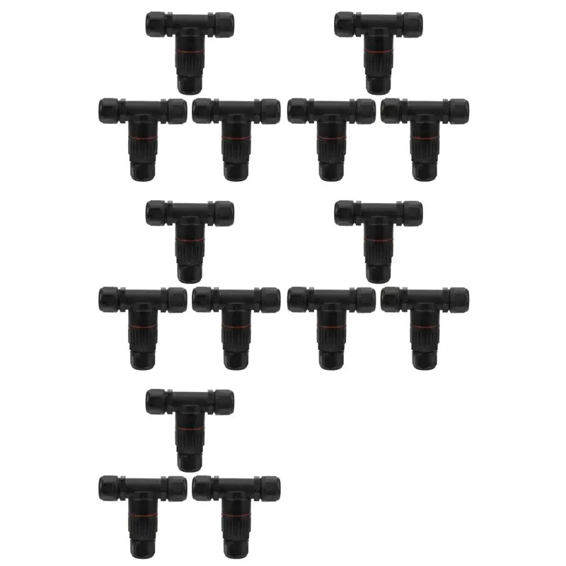 AA77 15Pcs IP68 Waterproof Connector Electrical Cable 3 Way T Shape Outdoor Industrial Wire Middle Waterproof Connector
